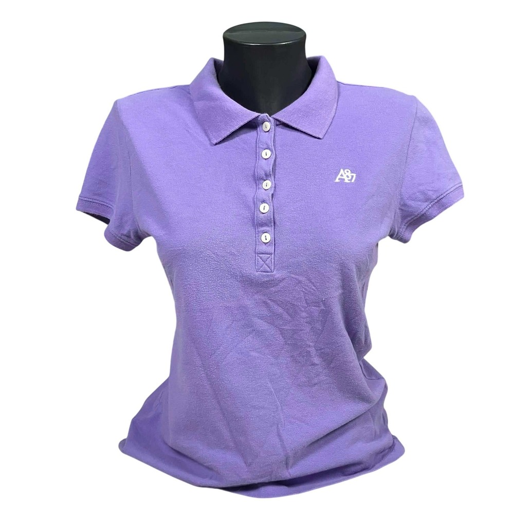 Y2K Aeropostale Womens Purple A87 Logo Pique Polo Shirt Preppy Size Large